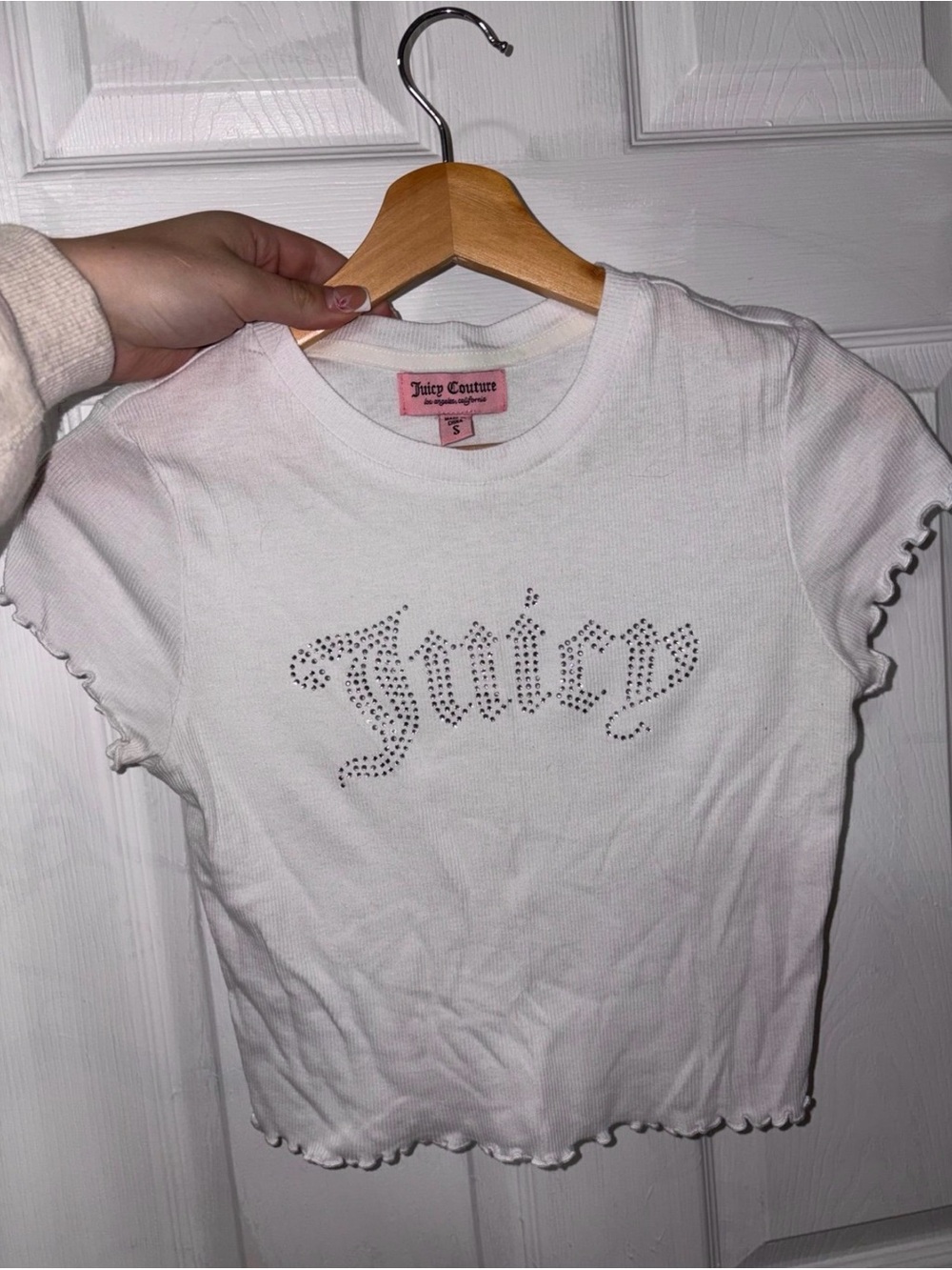 Juicy Couture White Short Sleeve Rhinestone Logo Tee